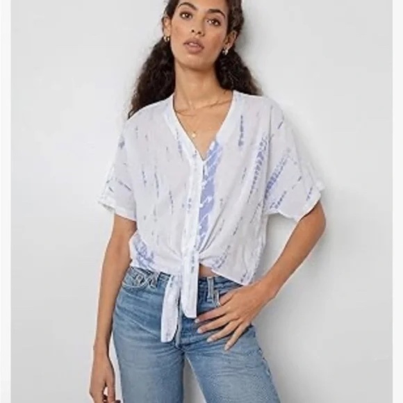 Women's Rails White/Blue Tie Dye Cropped Tie Shirt - MEDIUM - Picture 1 of 9